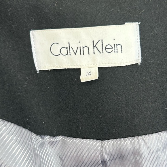 CALVIN KLEIN Black Wool Pea Coat Zip Up Jacket Pleated Womens size 14 - Picture 4 of 5